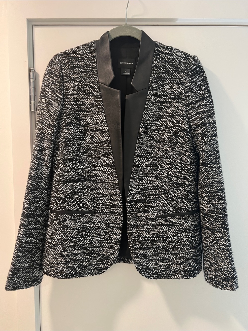Club Monaco Tweed Blazer with Leather Trim - EUC